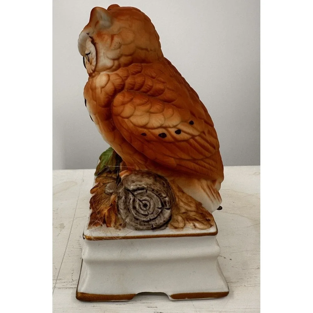 Vintage Music Box Owl On Branch Towle Fine Porcelain Plays Autumn Leaves